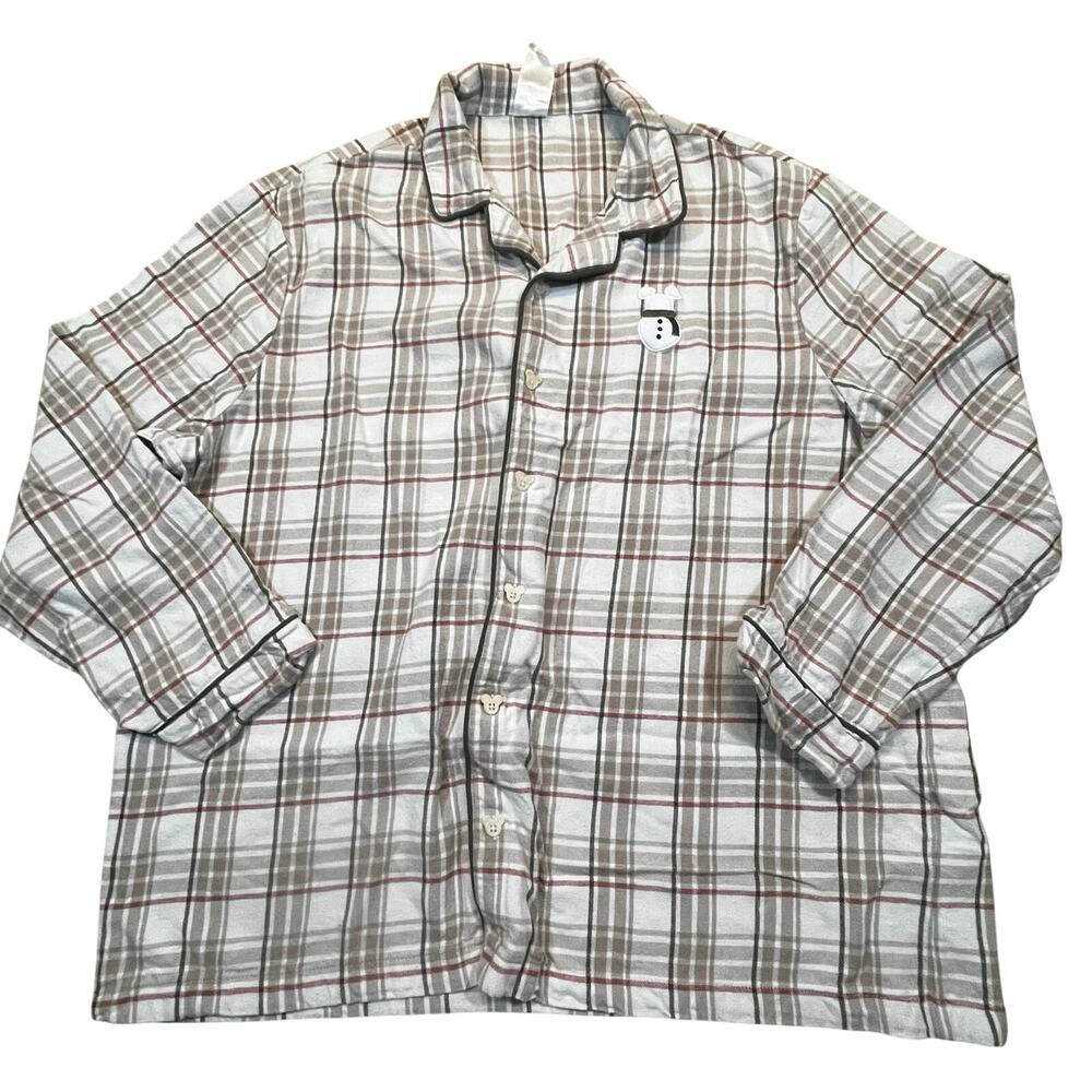 Disney Parks Mickey Mouse Snowman Plaid Pajama Top Women XXL Christmas